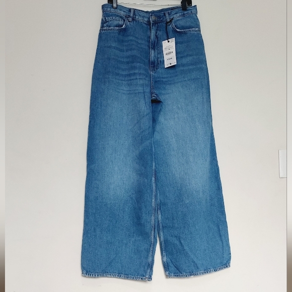 Zara The High Rise Palazzo Wide-Leg Jeans Sz-8 - Picture 5 of 6